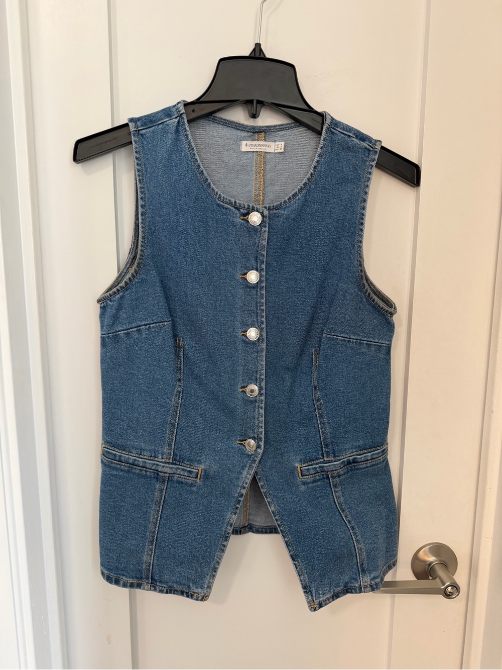 stradivarius Blue Denim Button-Front Tank Top